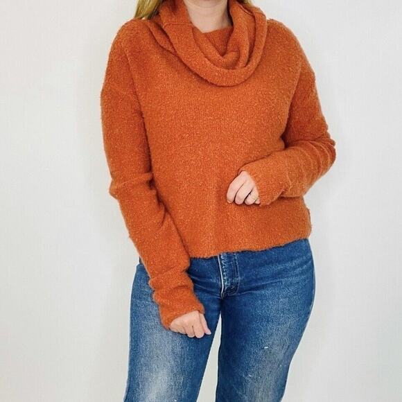 Free People Stormy Cowl Neck Sweater Orange Wool Blend Size Small - Picture 1 of 8